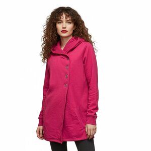 Firefly Asymmetrical Button Front Hooded Wrap Jacket - Pink - Size M